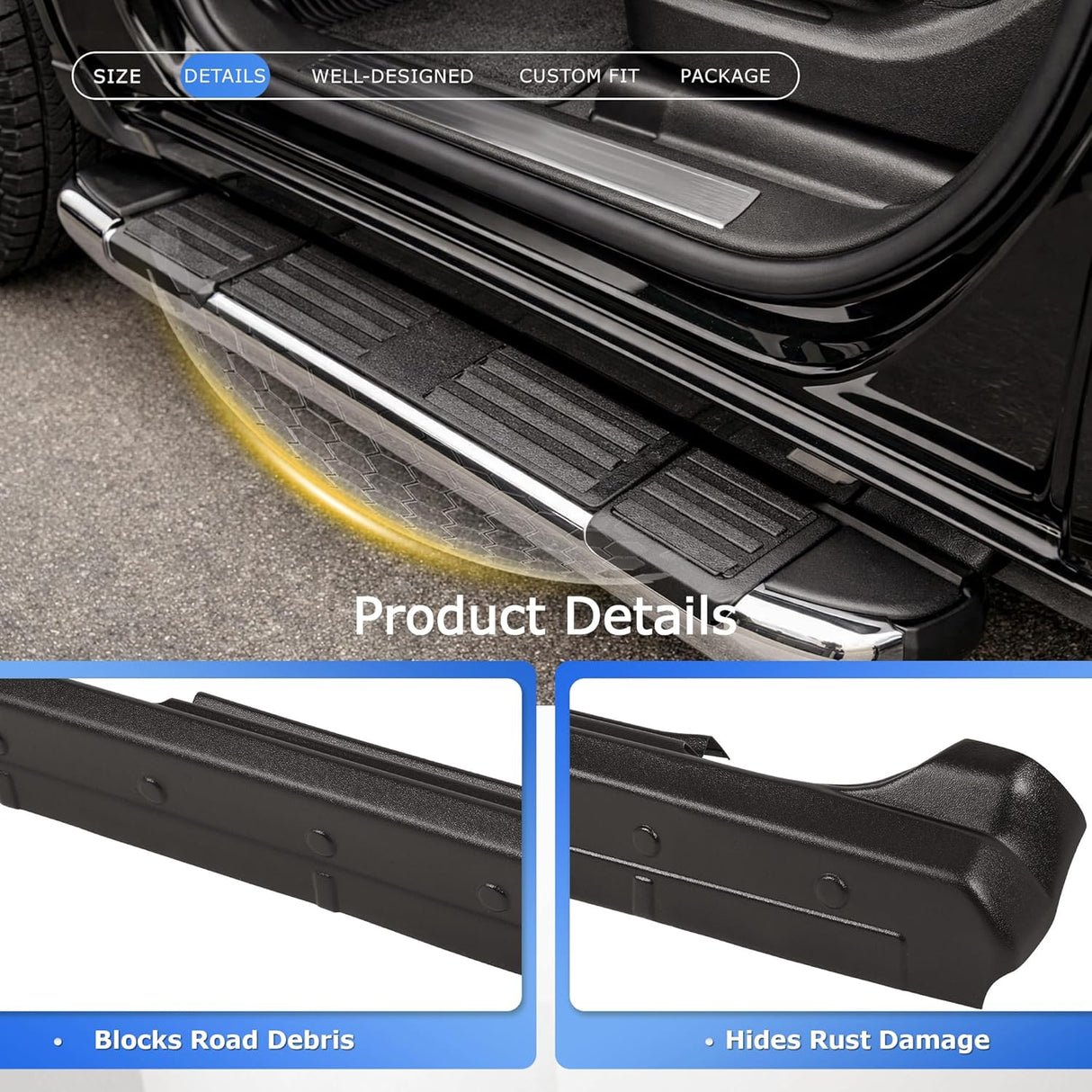Rocker Panel Cover Set Fits 2014-2018 Crew Cab Pickup Textured Black