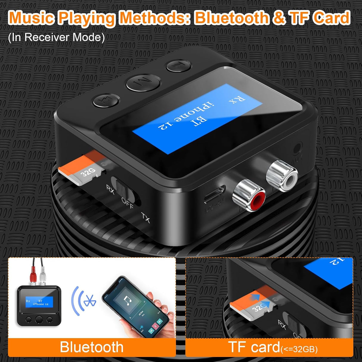 Bluetooth Transmitter Receiver – RCA, AUX, LCD, 33ft Range TekShack