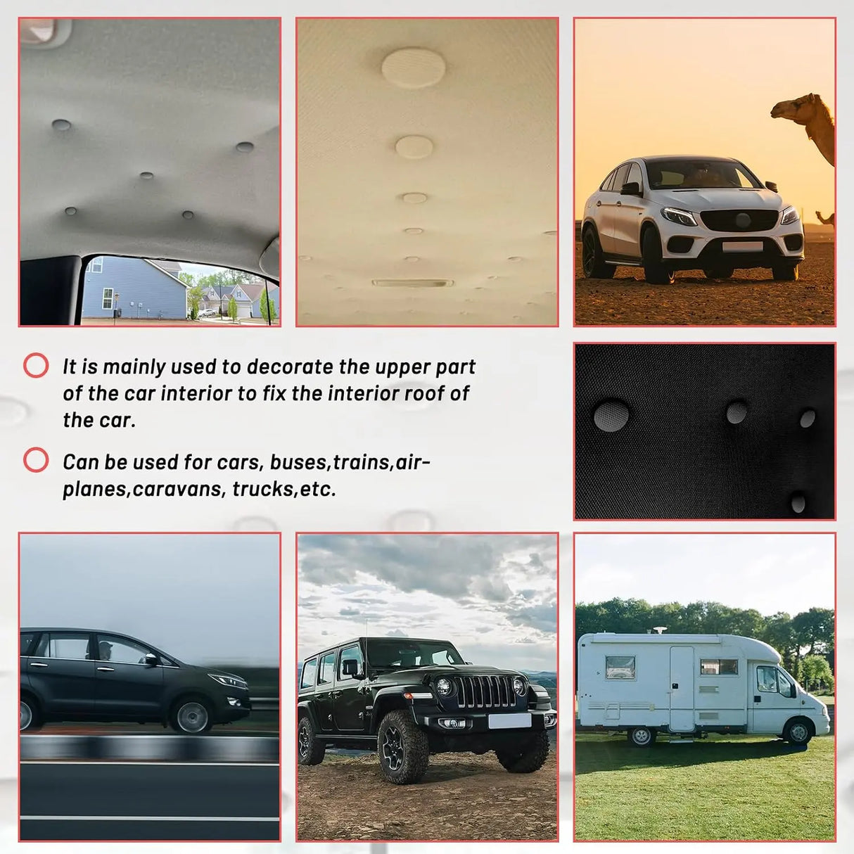 GOOSLA Auto Roof Snap Rivets Headliner Repair Kit 65 Set Grey Flannelette A1103