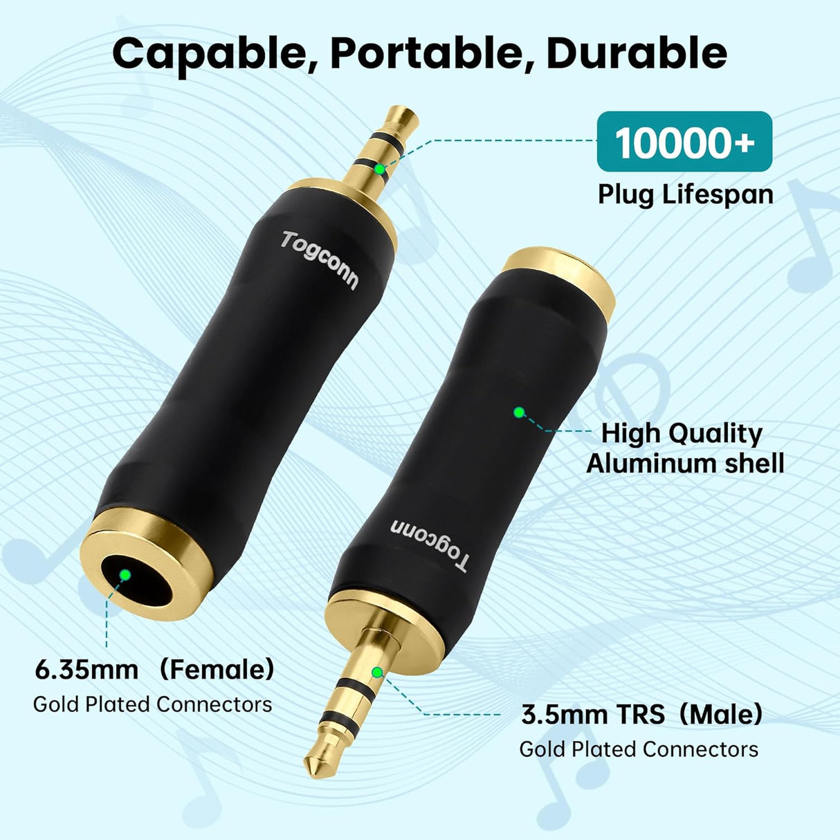 1/8" to 1/4" - 3.5mm TRS Stereo Male to 6.35mm Female Adapter – Gold-Plated TekShack