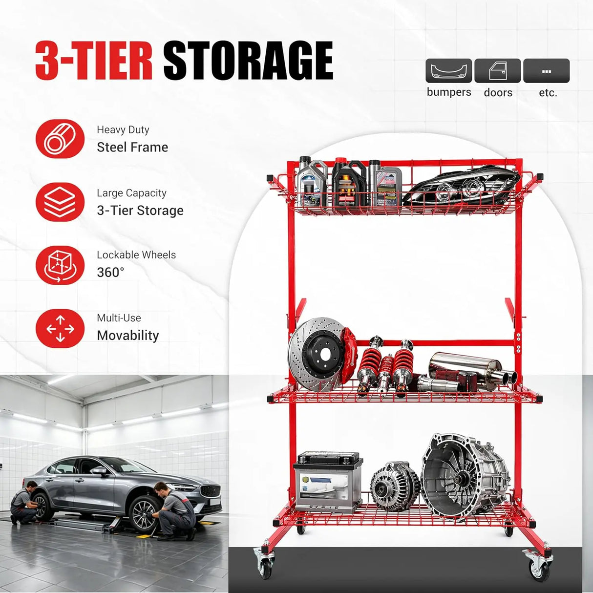 ALMULOO Auto Parts Storage Rack for VW Type 1 Bugs Red VC-0372 1 Each