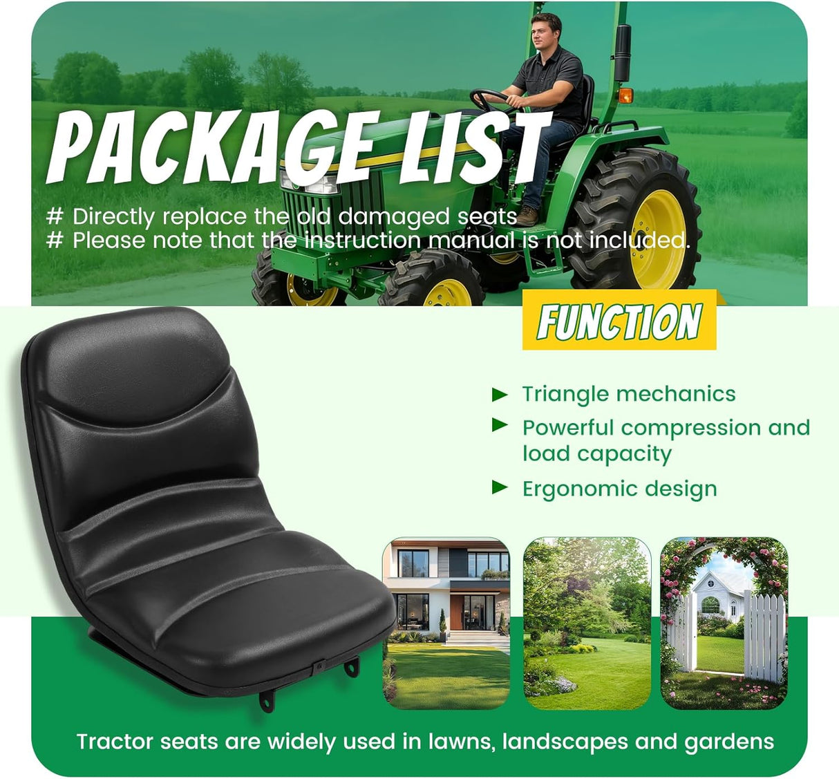 Compact Tractor Replacement Seat for Select Models Black Steel