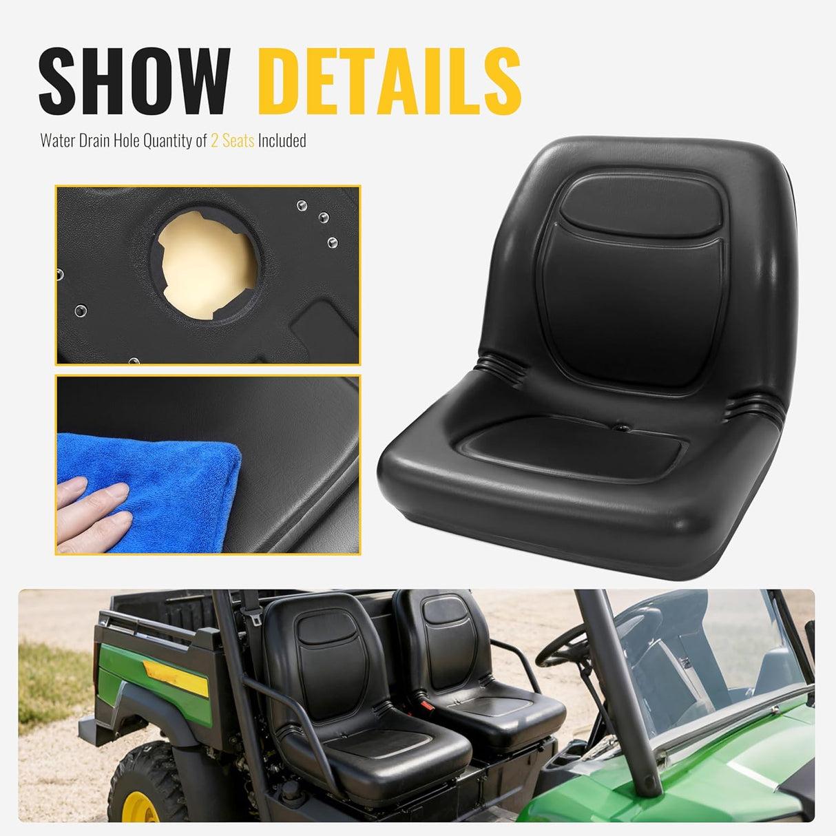 High Back Utility Vehicle Seats 2-Piece Set Black PU