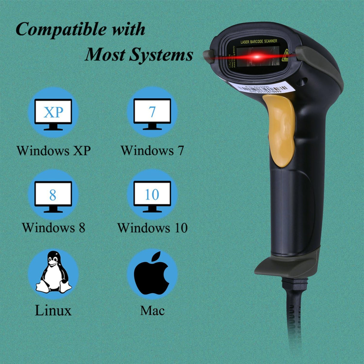 WoneNice USB Laser Barcode Scanner Wired Handheld Bar Code Scanner Reader Black TekShack