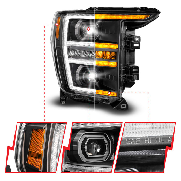 Phare projecteur à LED Anzo 21-23 Ford F150 avec commutateur arrière + séquentiel - Noir (côté passager uniquement)