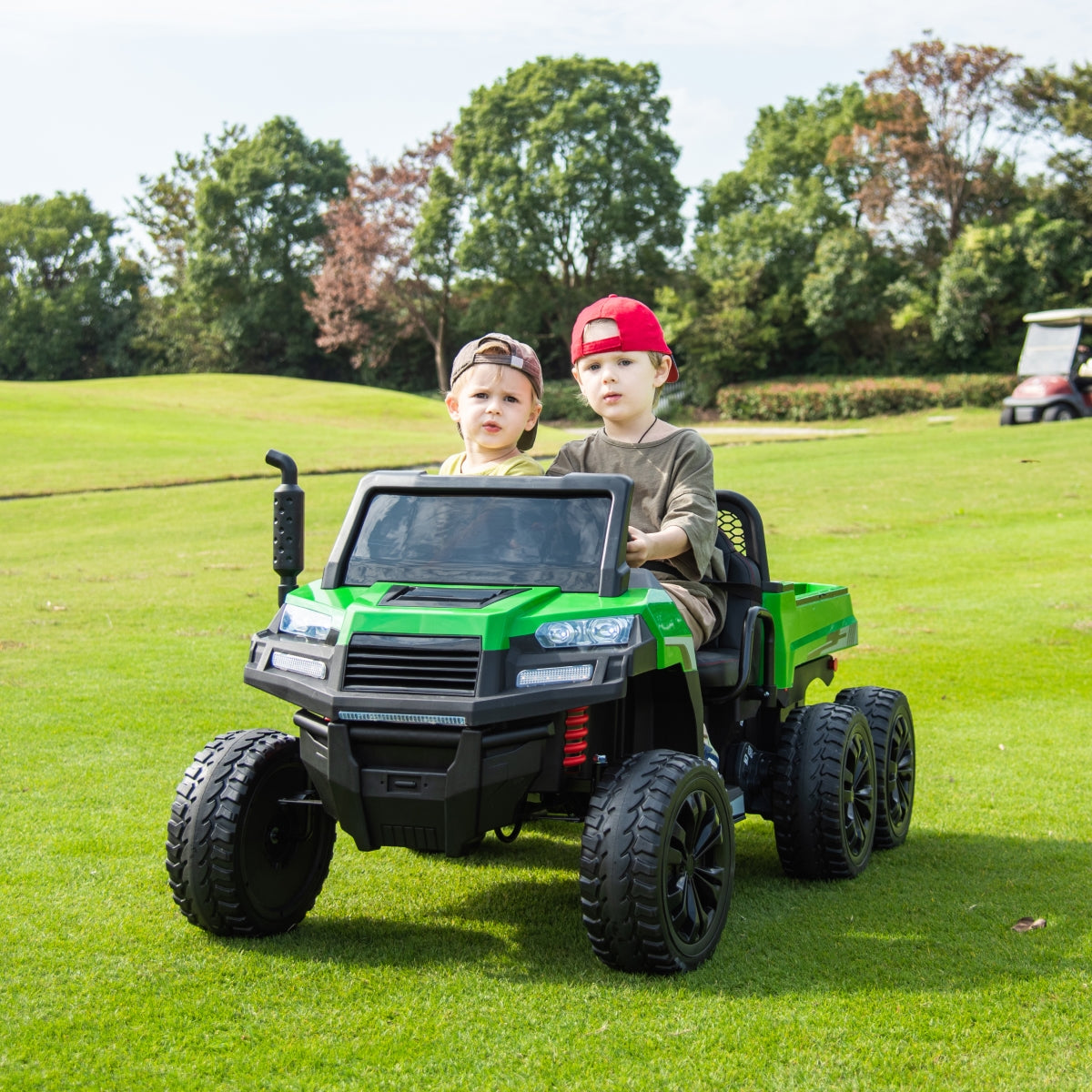 24V 6 Wheeler Magic Cars Tractor Trailer 2 Seater Ride-on with Dump Cart and Parental Remote