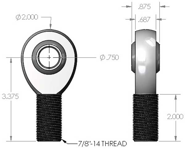 7/8"-3/4" 3-Piece Precision Heat Treated Chromoly Teflon and Kevlar Lined Left Hand Heim