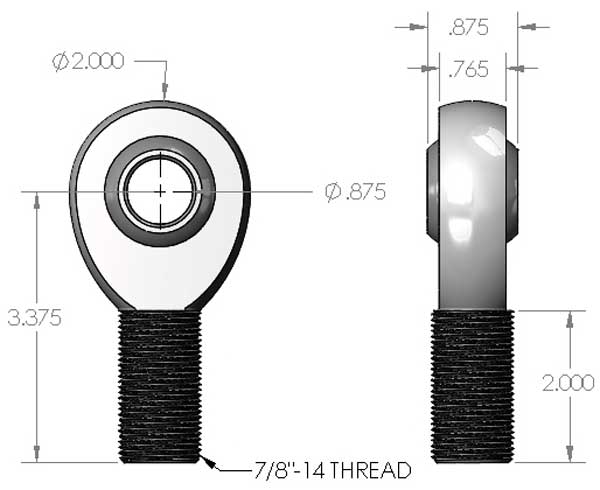 7/8"-7/8" 3-Piece Precision Heat Treated Chromoly Teflon and Kevlar Lined Right Hand Heim
