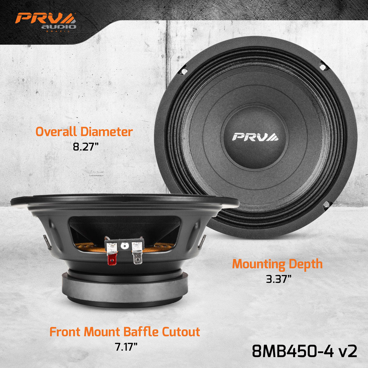 8MB450-4 v2 PRV 8″ Midbass Car Speaker PRO Audio 450 Watts / 4 Ohm PRV