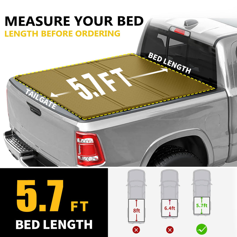 Trucktok 2009-2025 Dodge Ram 1500 5.7FT Hard Tri-Fold Tonneau Cover Truck Bed