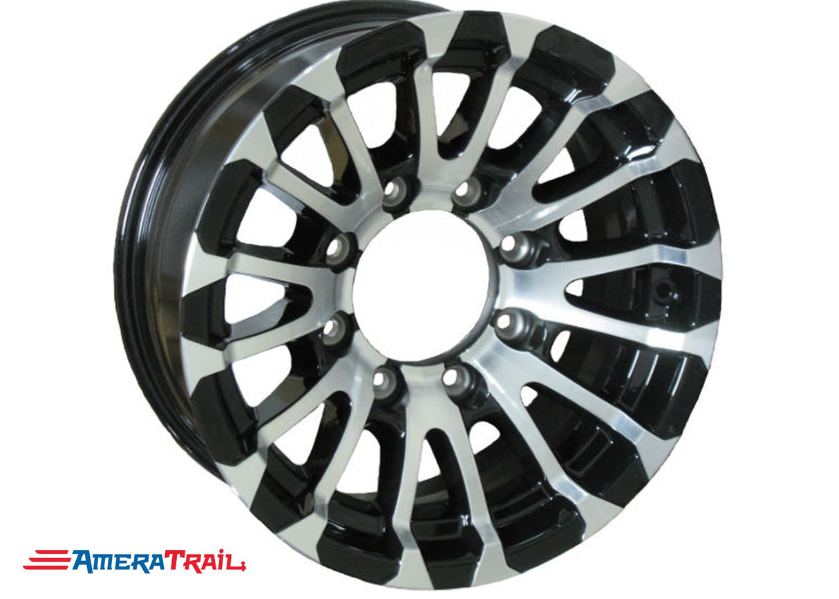 16" 8 Lug Avalanche Black and Silver Trailer Rim - 8 on 6.5" Lug Pattern - 6" Width
