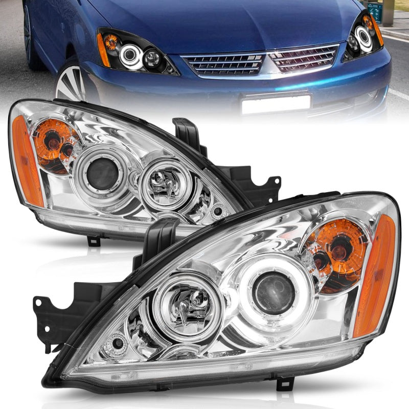 ANZO 2004-2007 Mitsubishi Lancer Projector Headlights w/ Halo Chrome (CCFL)