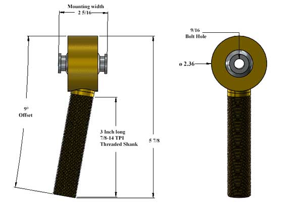 9° Offset Enduro Joint 2 5/16 Inch Mounting Width 9/16" Bolt Hole 7/8-14 Right Hand Thread