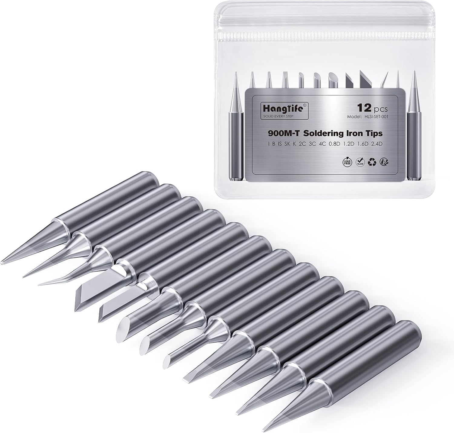 900M 12pc Soldering Iron Tips for Hakko, Yihua, Atten, Quick, Ryobi, and More TekShack