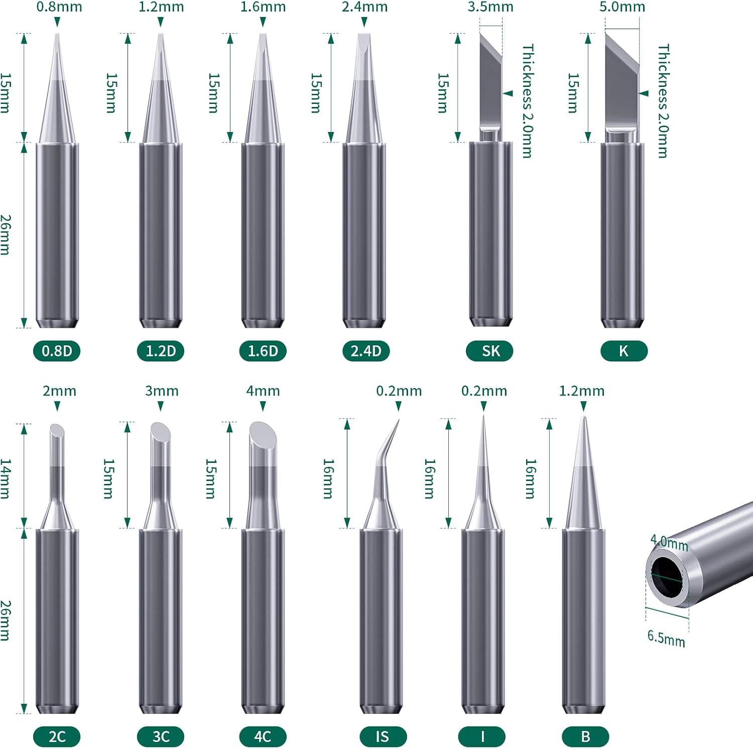 900M 12pc Soldering Iron Tips for Hakko, Yihua, Atten, Quick, Ryobi, and More TekShack