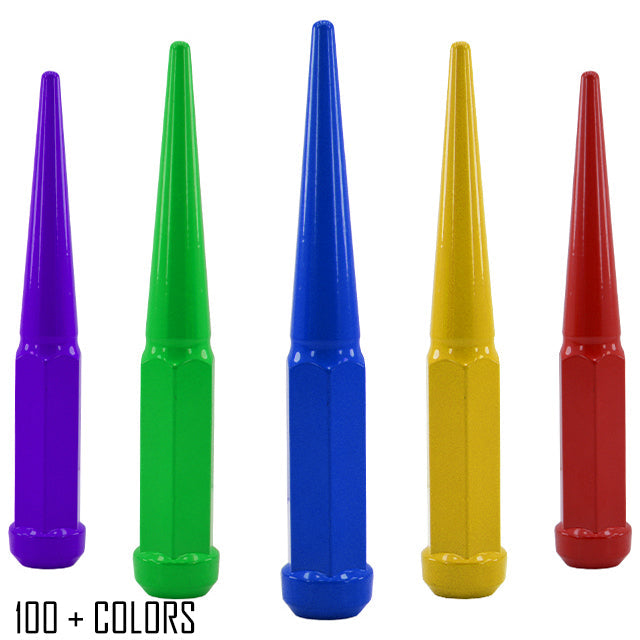 32 Pc 14x1.5 Spike Lug Nuts 6" Tall - Powder Coated - Various Colors