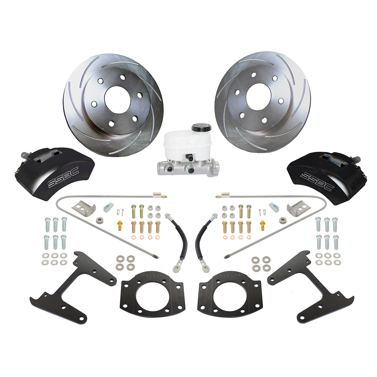 American Made Tri-Power 3-Piston Billet Aluminum Rear Drum to Disc Brake Conversion Kit W/Rotors. Black A126-4BK