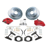 American Made Tri-Power 3-Piston Billet Aluminum Rear Drum to Disc Brake Conversion Kit W/Rotors. Red A126-4R