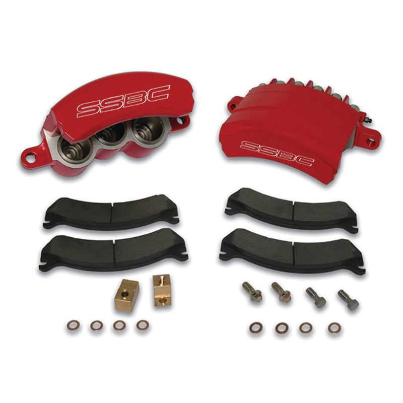 American Made Tri-Power 3-Piston Billet Aluminum "Quick Change" Front Caliper Upgrade Kit. Red A187-4R