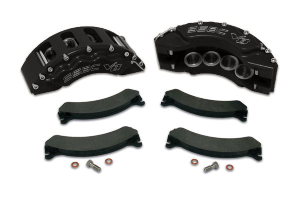 American Made V8-Barbarian 8-Piston Direct Fit Billet Aluminum Front Caliper Upgrade Kit. Black A193-1BK