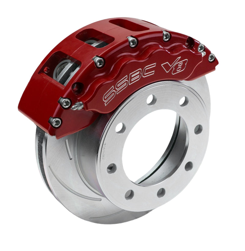 American Made V8-Barbarian 8-Piston Direct Fit Billet Aluminum Front Disc Brake Kit W/DS Rotors. Red A193-1R-DS