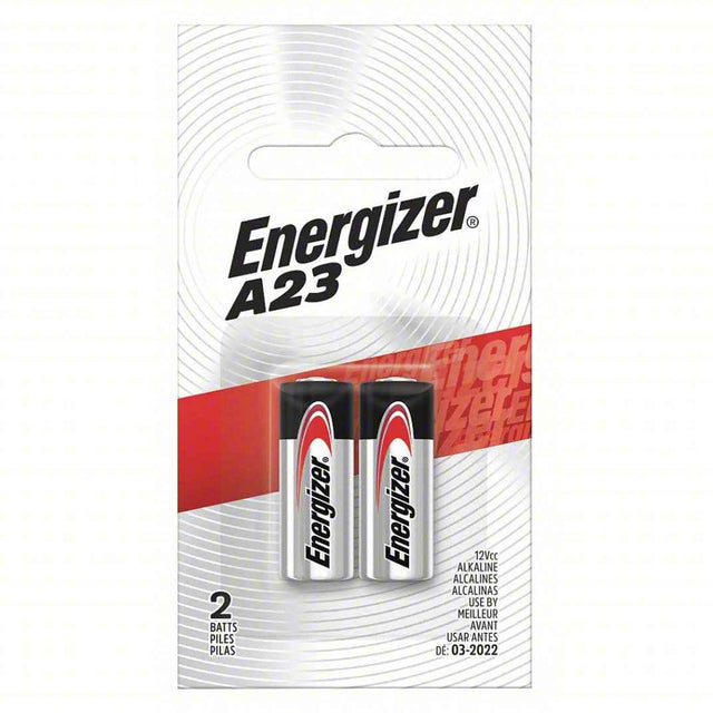 ENERGIZER Battery: A23 Battery Size, Alkaline, 50 mAh Capacity, 12V DC, A23BPZ-2, 2 PK Energizer