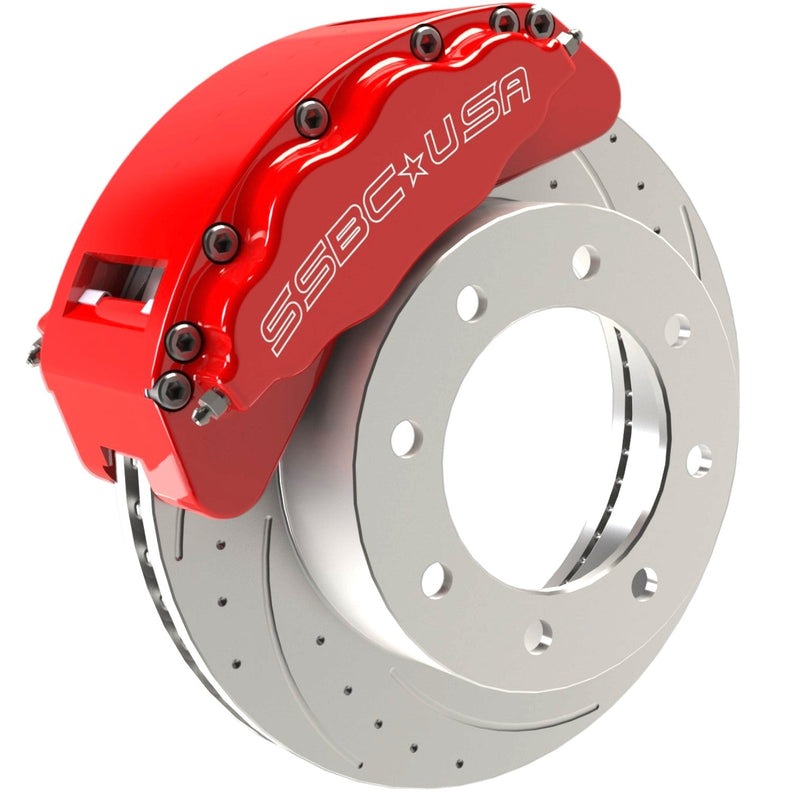 American Made B8-Barbarian 8 Piston Billet Aluminum Direct Fit Rear Caliper Disc Brake Kit W/DS Rotors. Red