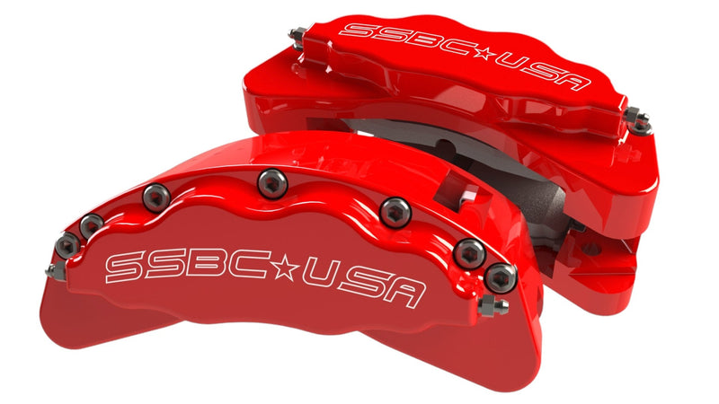 American Made B8-Barbarian 8 Piston Billet Aluminum Direct Fit Rear Caliper Disc Brake Kit W/DS Rotors. Red