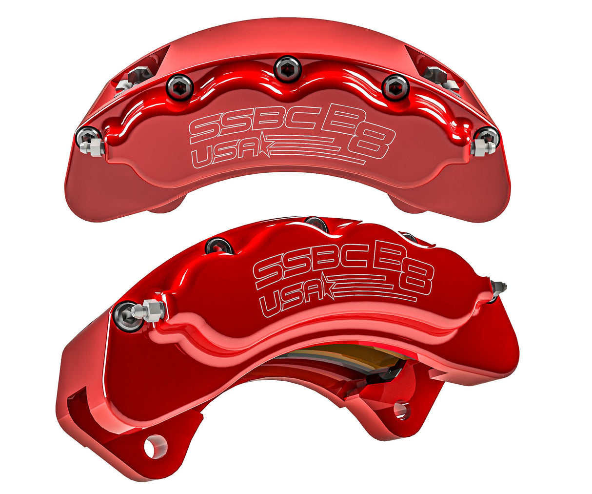 American Made B8-Brawler 8 Piston Direct Fit Front Caliper Upgrade Kit. Red A414-30R