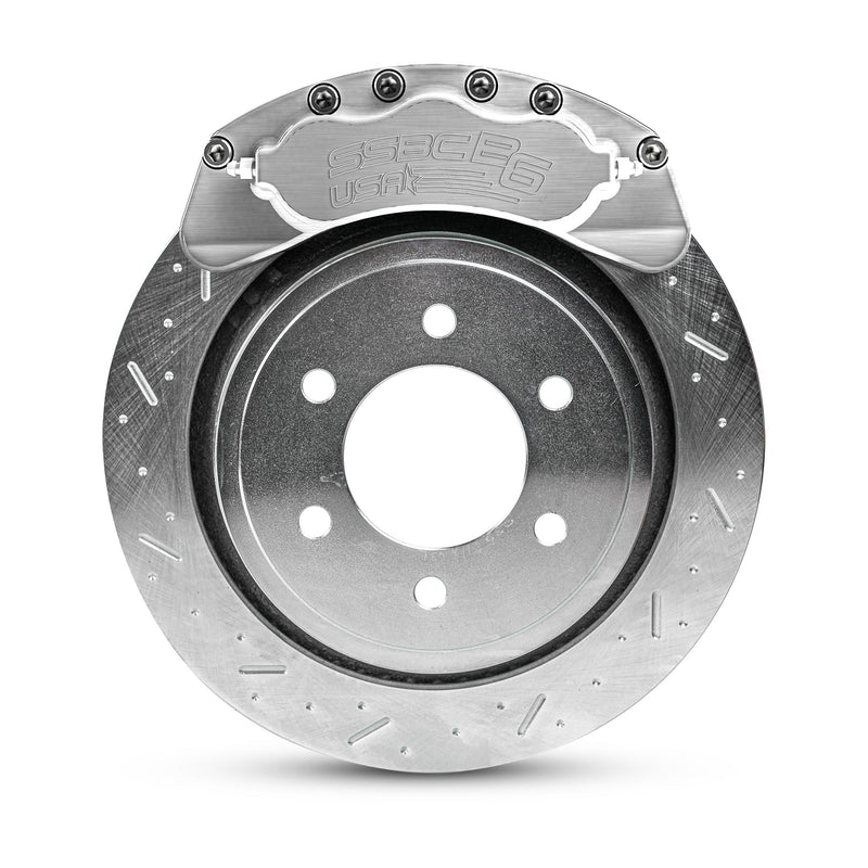 American Made B6-Brawler 6 Piston Direct Fit Billet Aluminum Rear Disc Brake Kit W/DS Rotors. Clear A414-31-DS