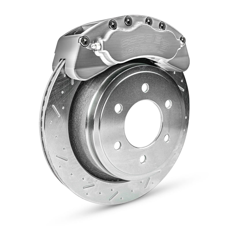 American Made B6-Brawler 6 Piston Direct Fit Billet Aluminum Rear Disc Brake Kit W/DS Rotors. Clear A414-31-DS