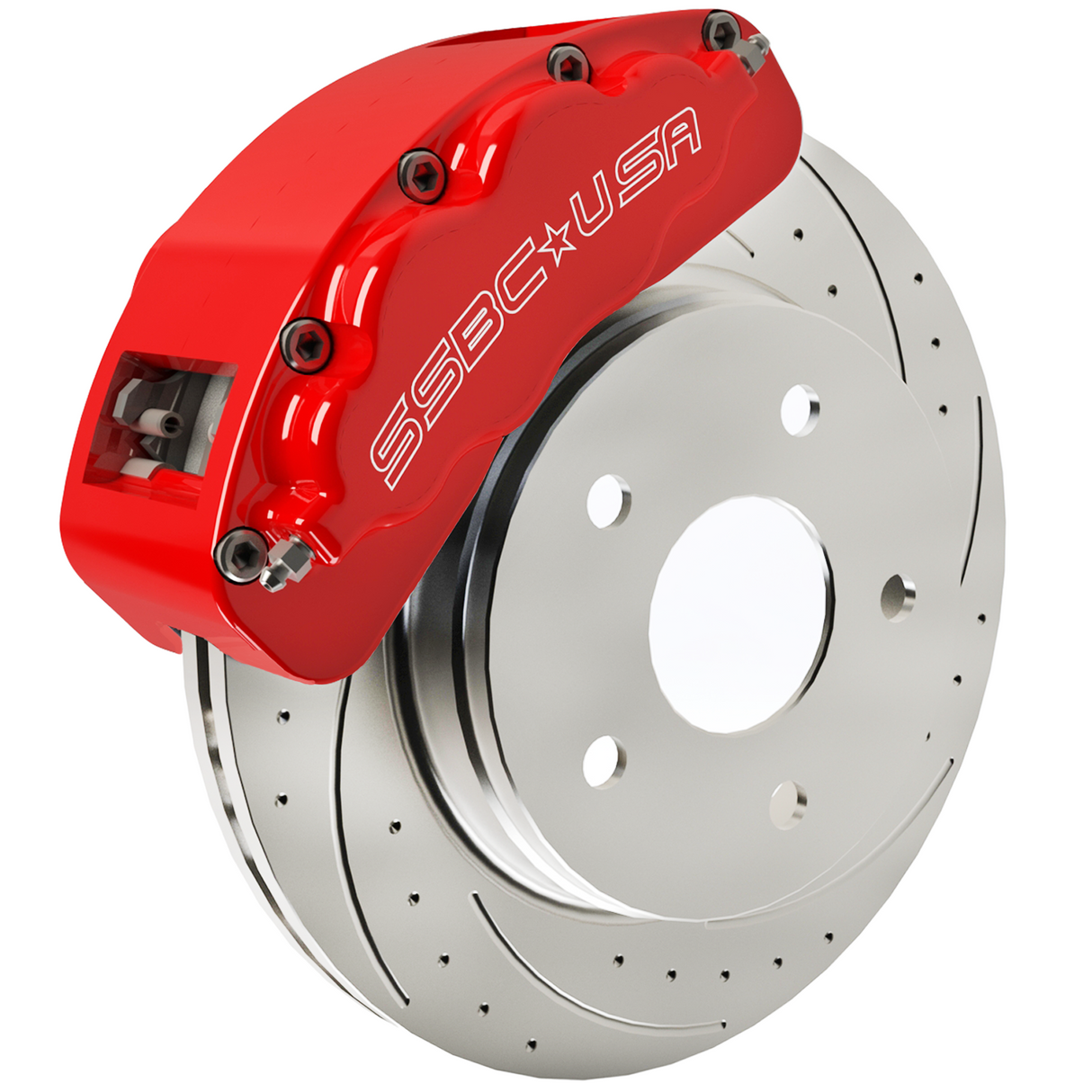 American Made B8-Brawler LT Direct Fit 8-Piston Billet Aluminum Front Caliper Disc Brake Kit w/DS Rotors. Red A415-10R-DS