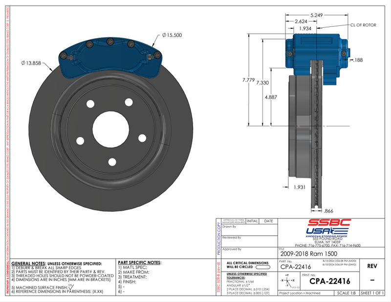 American Made B4-Brawler LT Direct Fit 4-Piston Billet Aluminum Rear Caliper Disc Brake Kit w/DS Rotors. Clear A415-11-DS