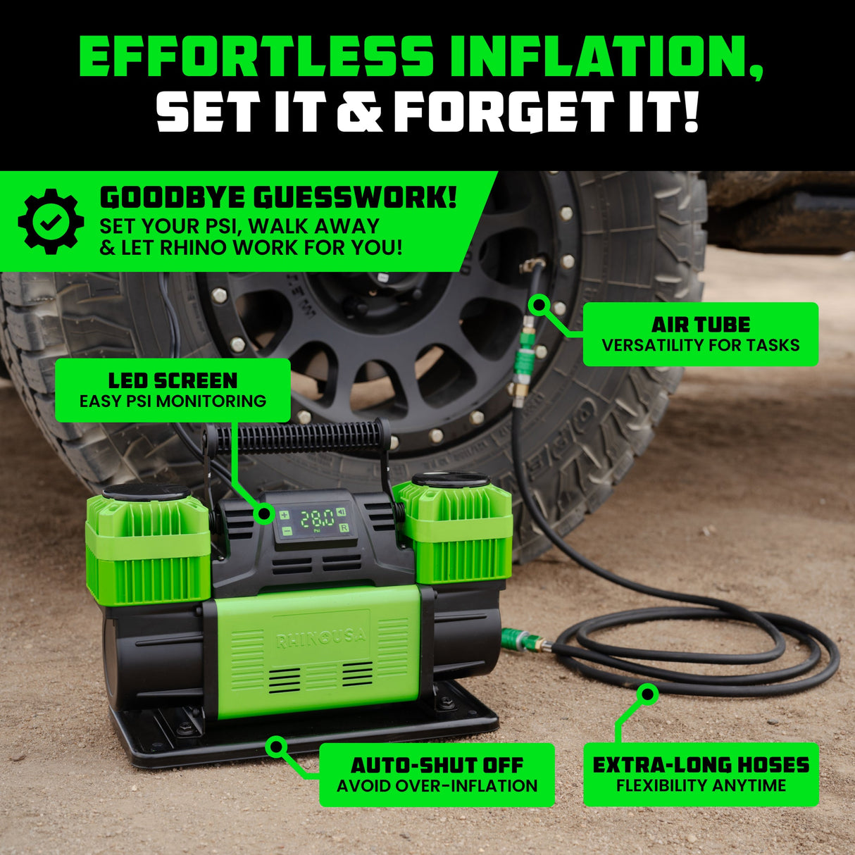 Dual Air Compressor + 4-Wheel Inflator Bundle