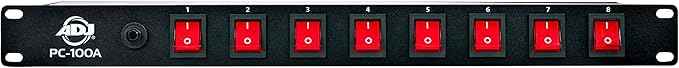 ADJ PC-100A – 8-Switch Rack Mount Power Strip with 15A Breaker & Lighted Rockers TekShack