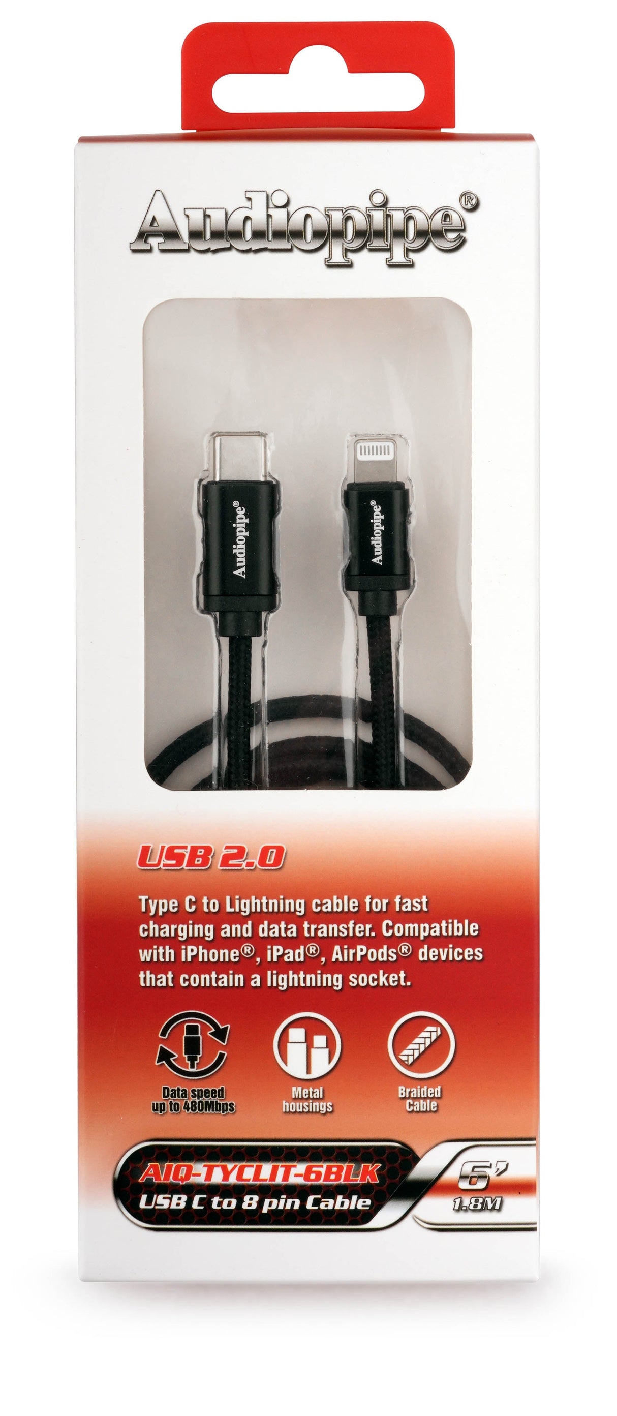 USB C To 8 Pin Cable (AIQ-TYCLIT-6BLK) Audiopipe