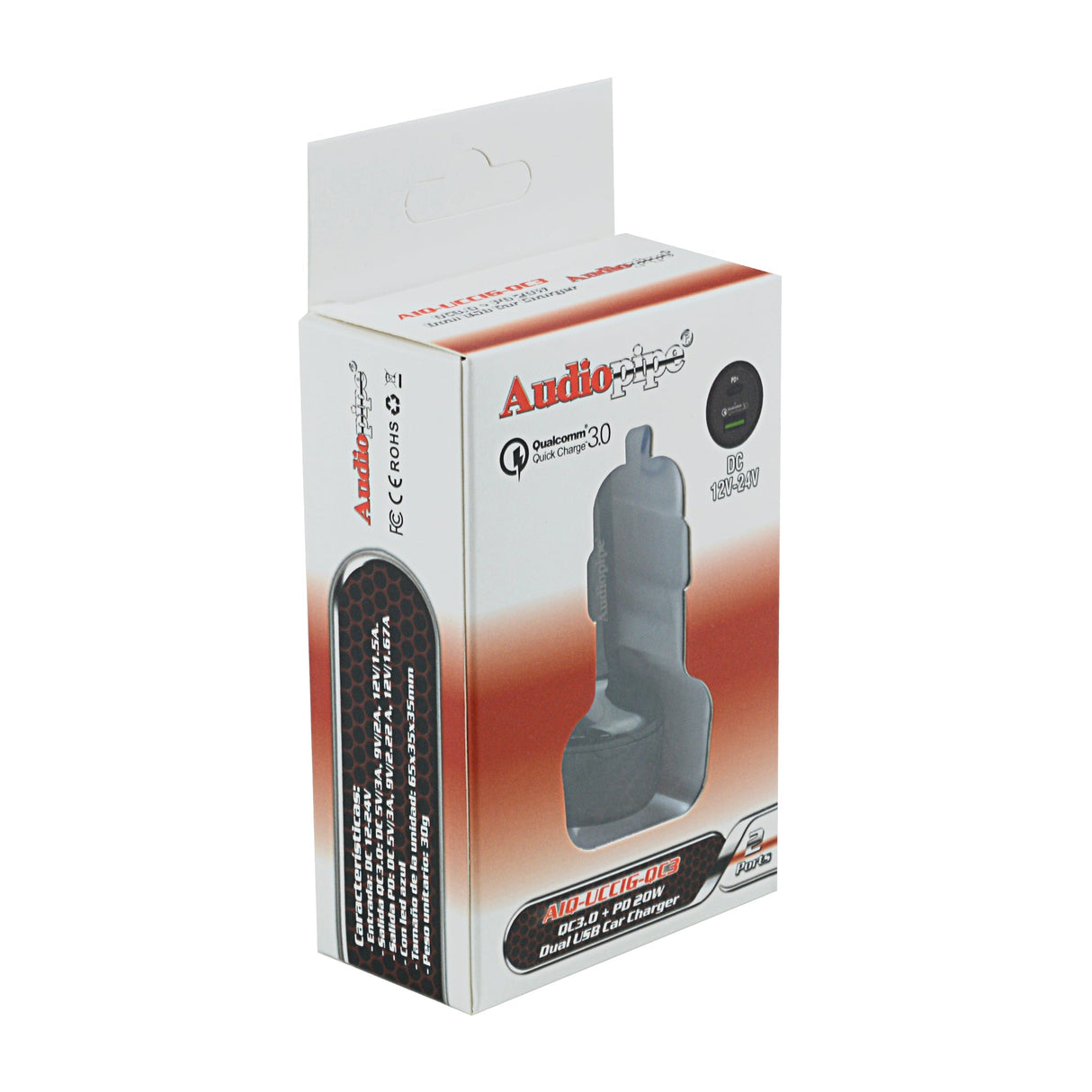 AIQ-UCCIG-QC3 - QC3.0 + PD 20W Dual USB Car Charger Audiopipe