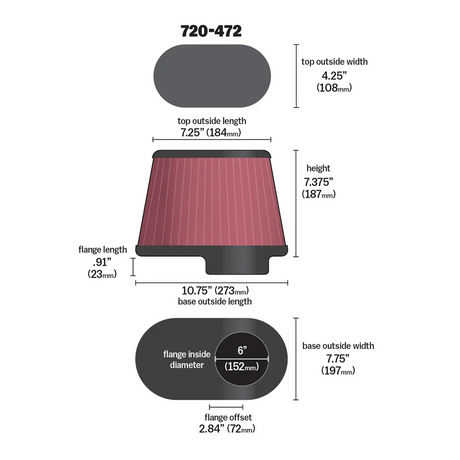 Universal High-Flow Airaid Replacement Air Filter (720-472)