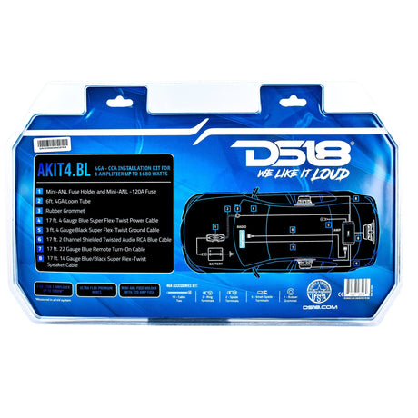 4-GA Amplifier Installation Wiring Kit - Blue