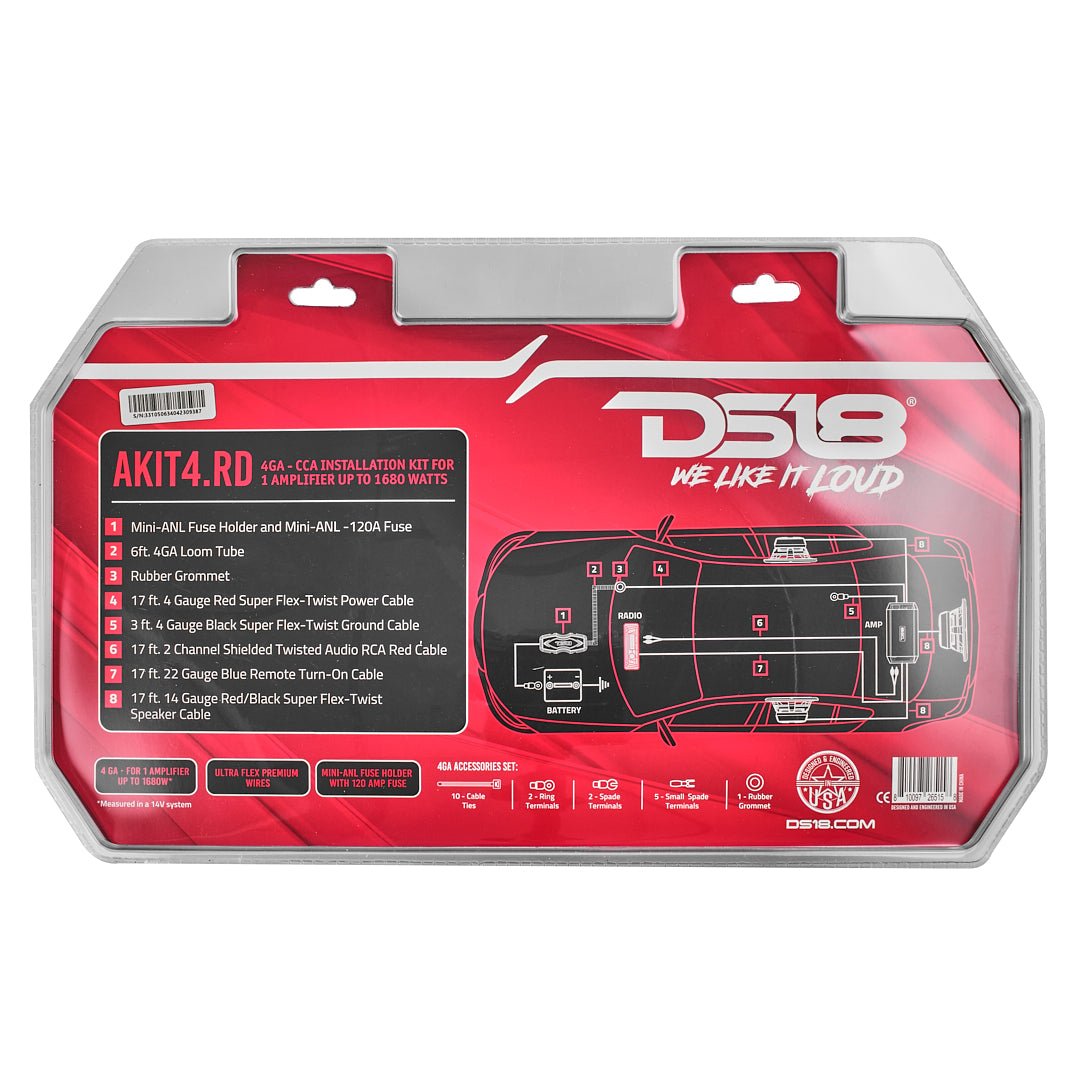 4-GA Amplifier Installation Wiring Kit - Red DS18