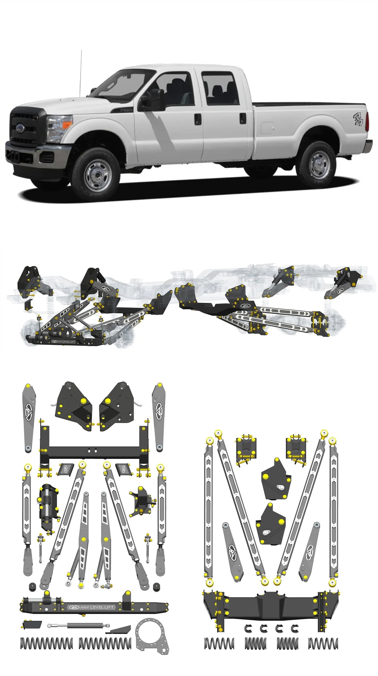 Any Level Lift - Base System, 0"-13": F-250/F-350, Single Rear Wheel (2011-2016) WHOLESALE Any Level Lift
