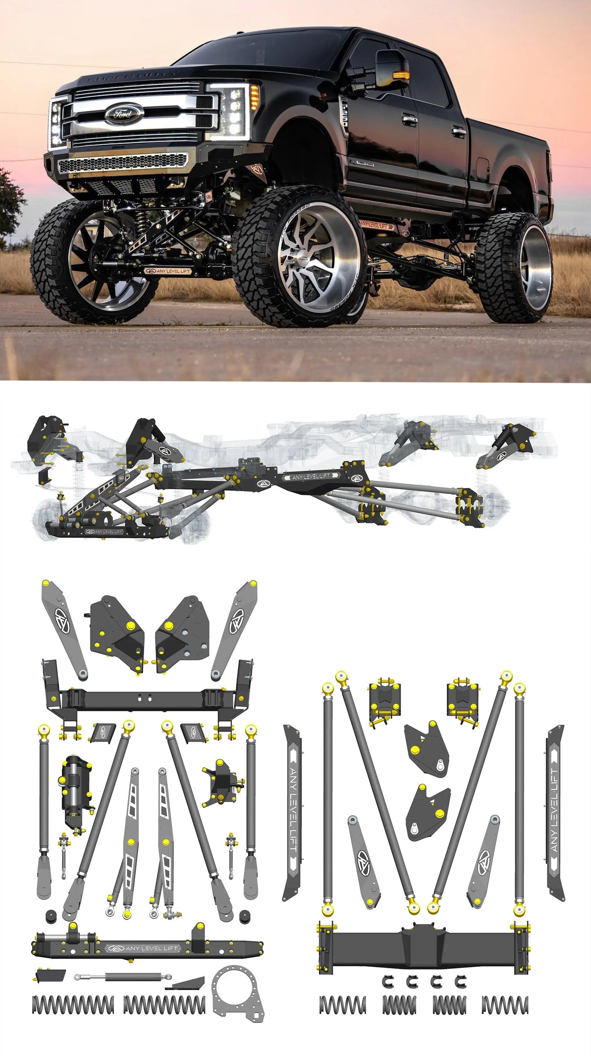 Any Level Lift - Base System, 0"-13": F-250/F-350, Single Rear Wheel (2017-2022) WHOLESALE Any Level Lift