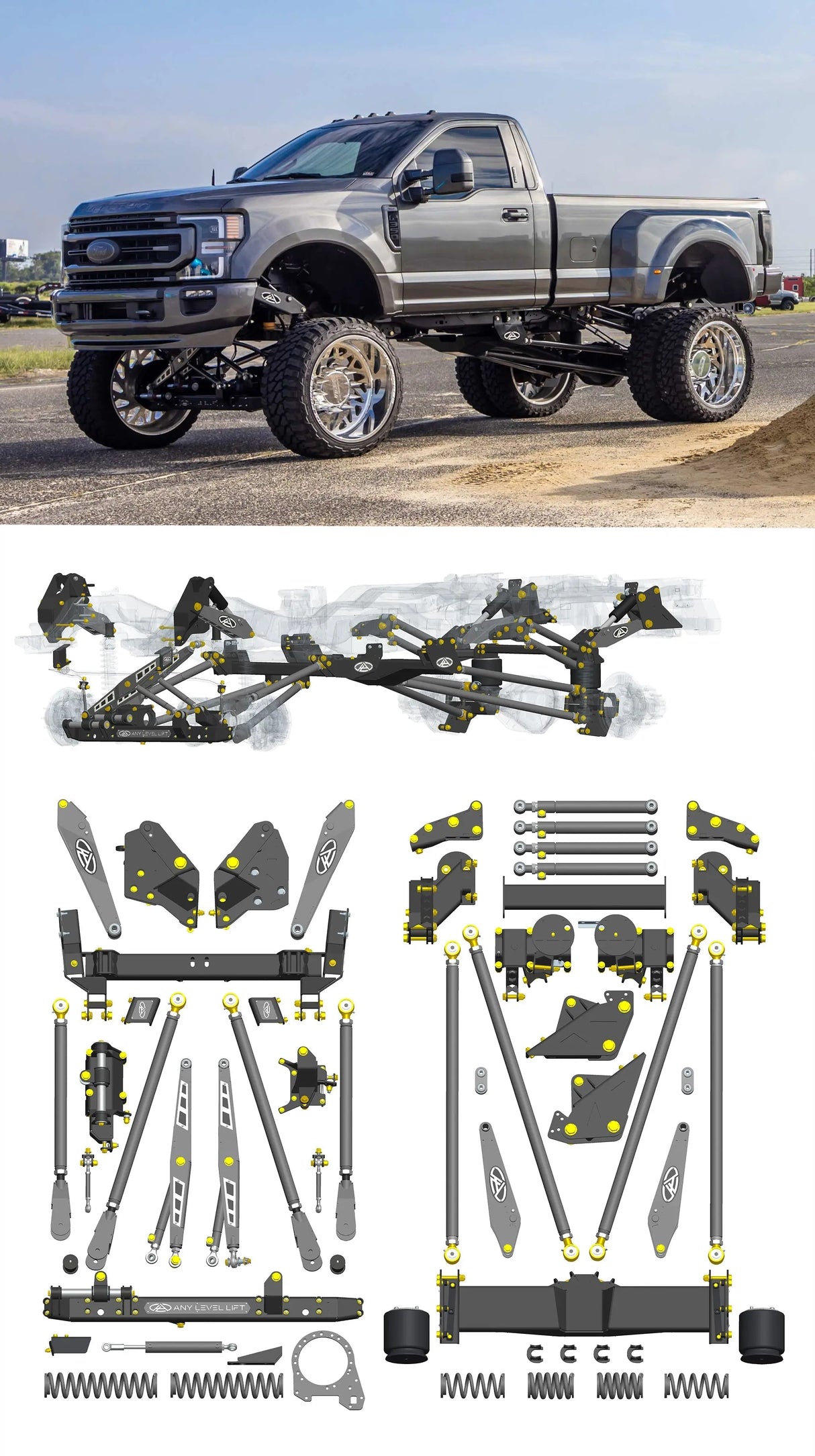 Any Level Lift - Base System, 0"-13": F-350 Dual Rear Wheel (2017-2022) WHOLESALE Any Level Lift