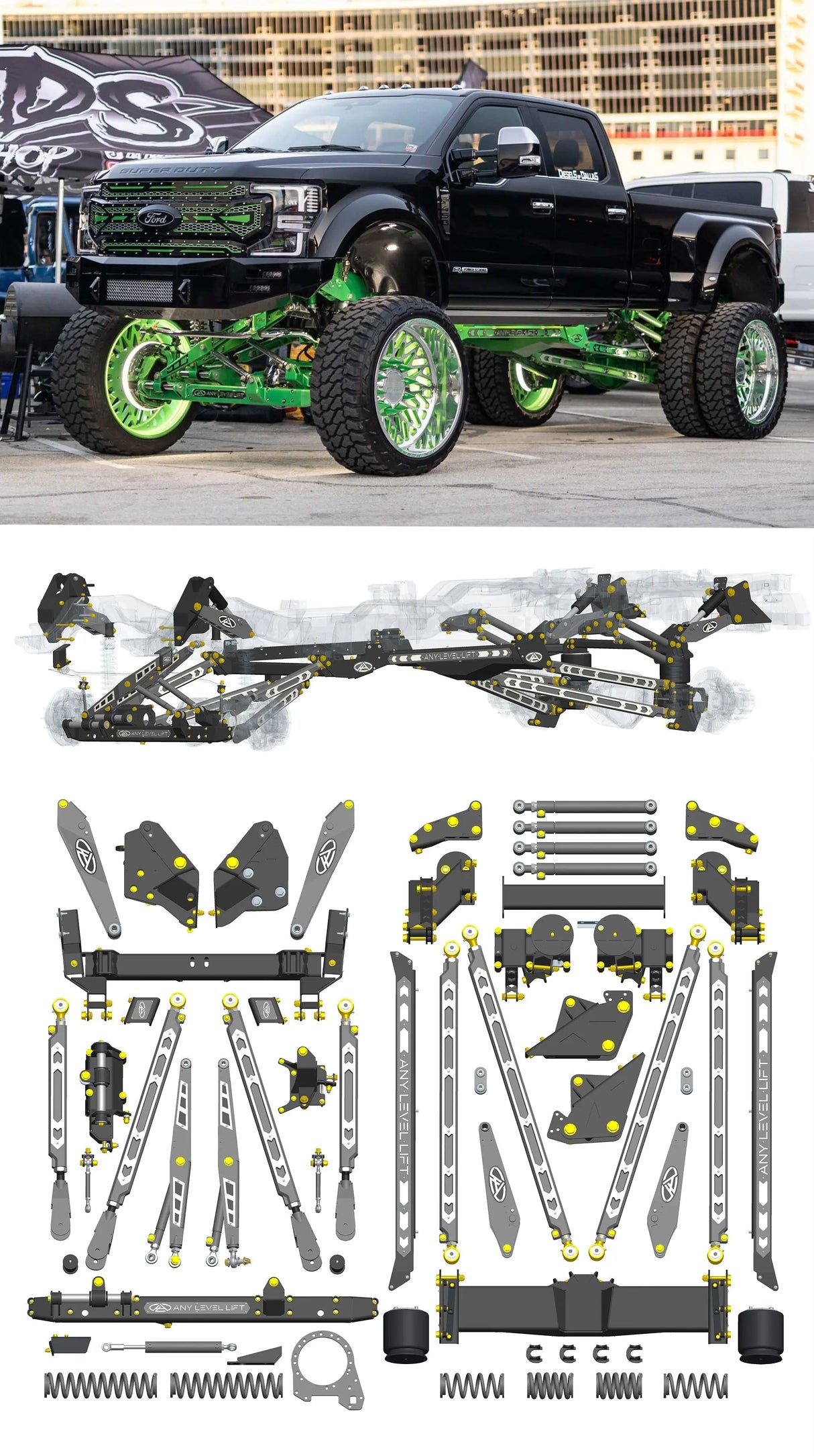 Any Level Lift - Base System, 0"-13": F-450 Dual Rear Wheel (2019-2022) WHOLESALE Any Level Lift