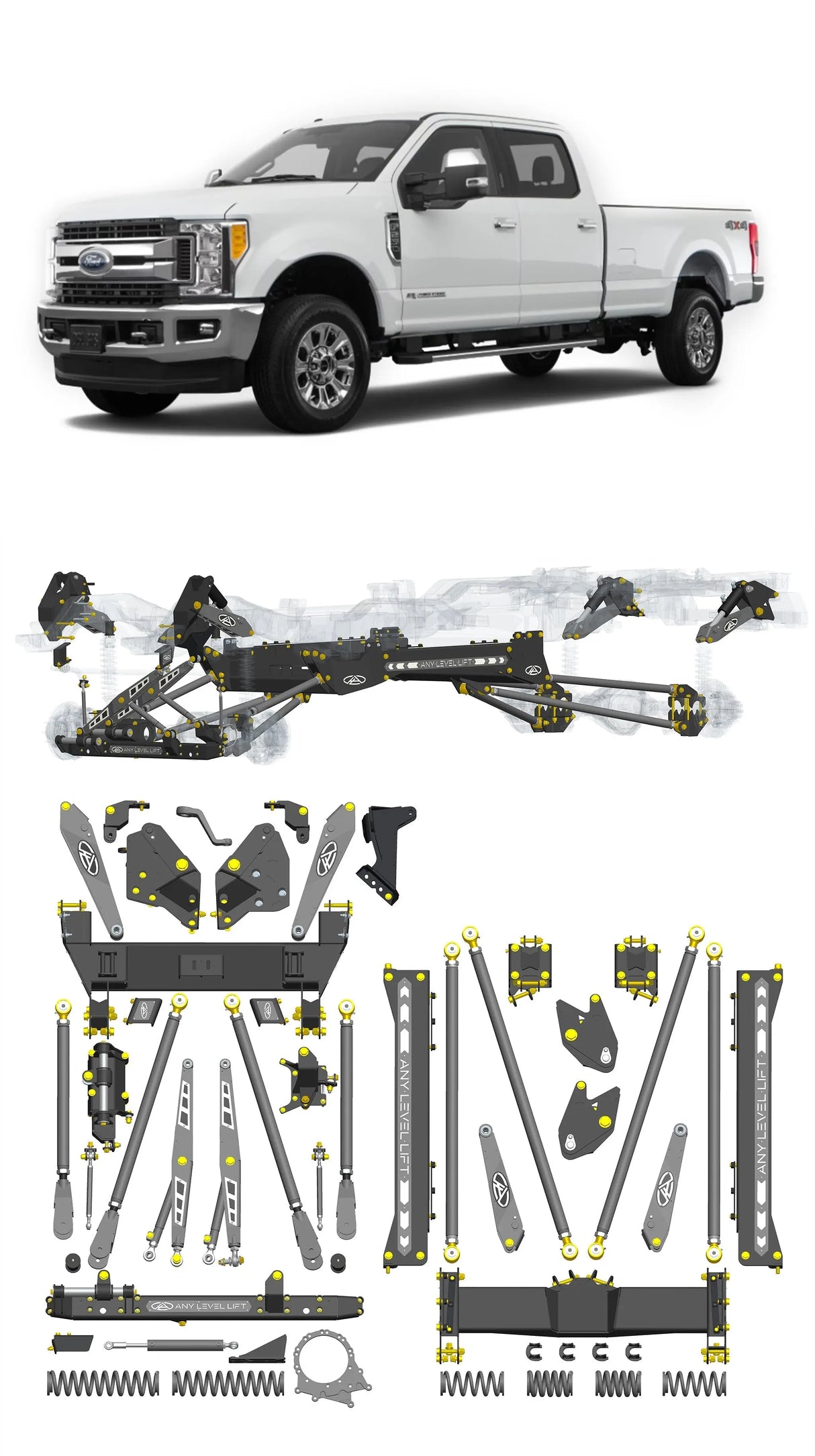 Any Level Lift - Base System, 4"-17": F-250/F-350, Single Rear Wheel (2017-2022) WHOLESALE Any Level Lift