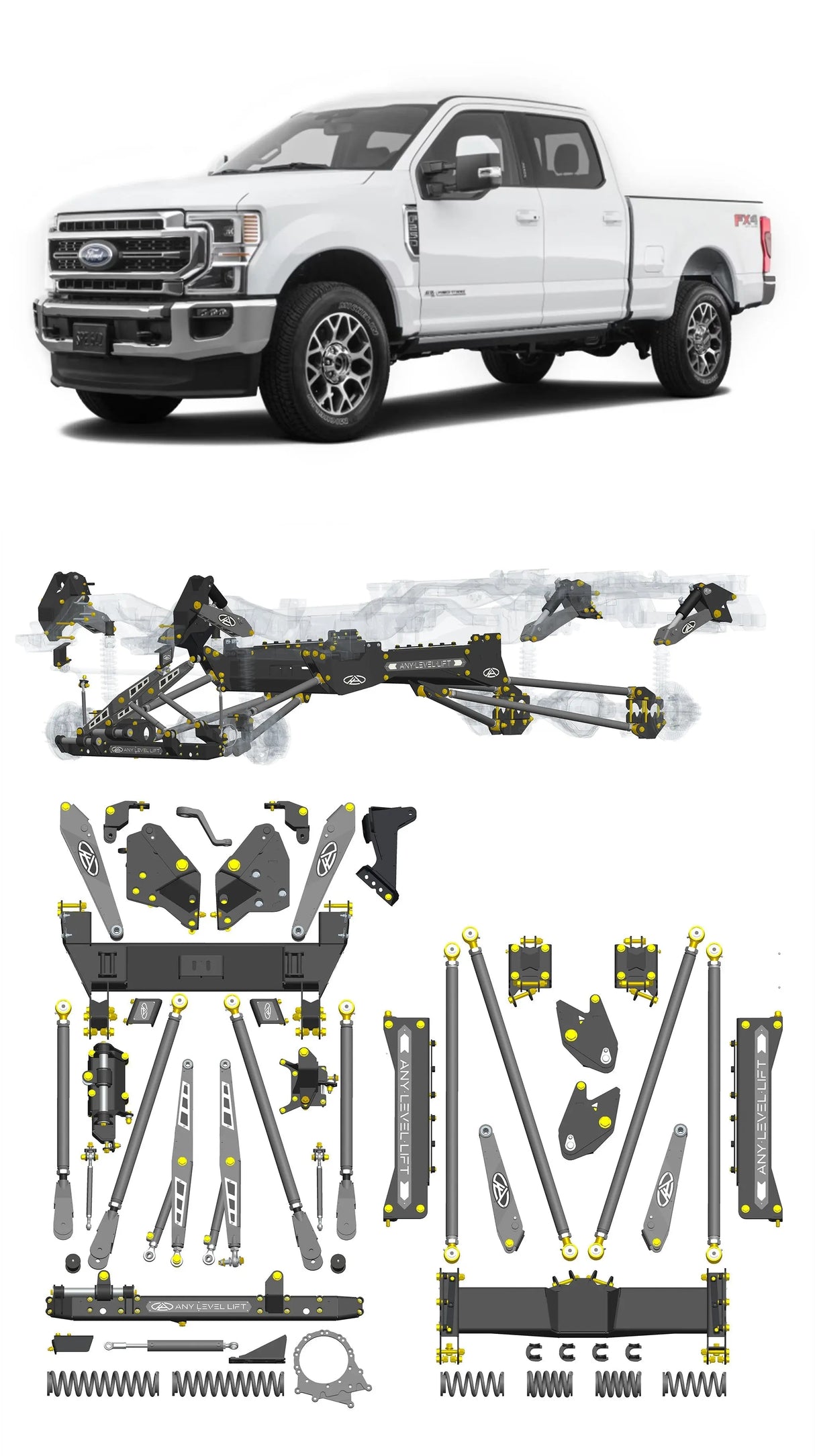 Any Level Lift - Base System, 4"-17": F-250/F-350, Single Rear Wheel (2017-2022) WHOLESALE Any Level Lift