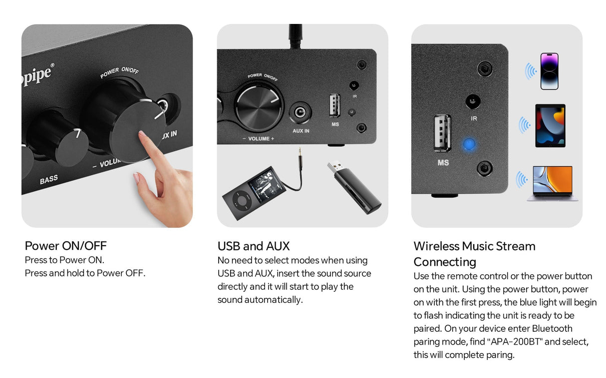 Mini Hi-Fi Amplifier (APA-200BT) Audiopipe