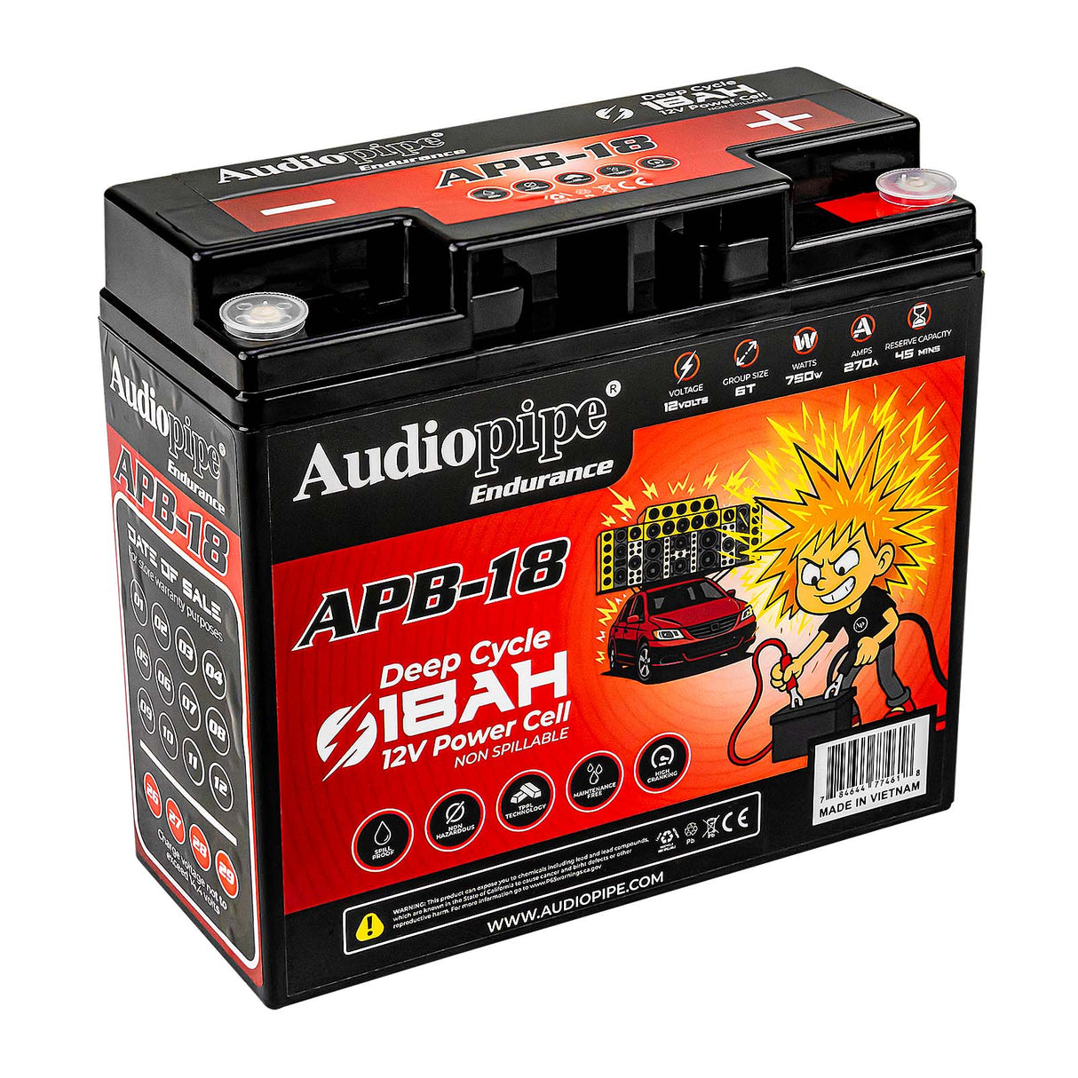 Deep Cycle 18AH 12V Power Cell (APB-18) Audiopipe
