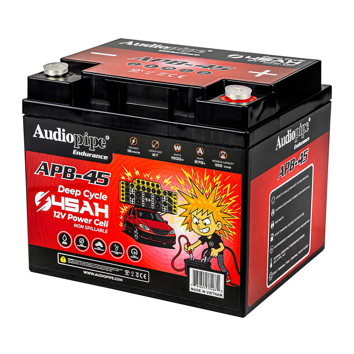 Deep Cycle 45AH 12V Power Cell (APB-45) Audiopipe