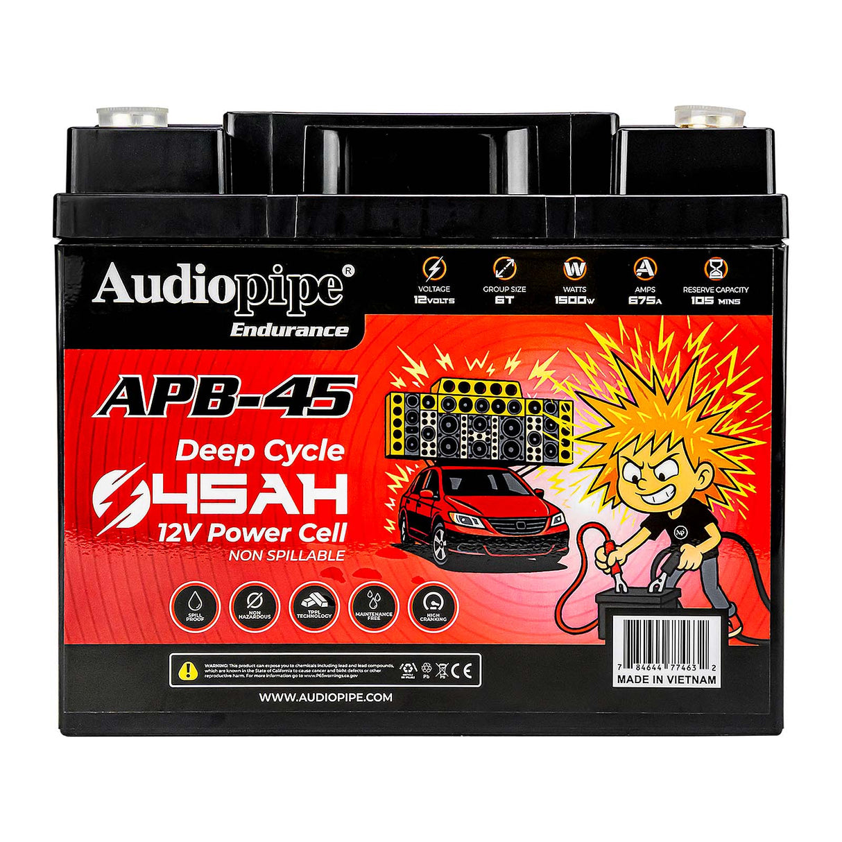 Deep Cycle 45AH 12V Power Cell (APB-45) Audiopipe